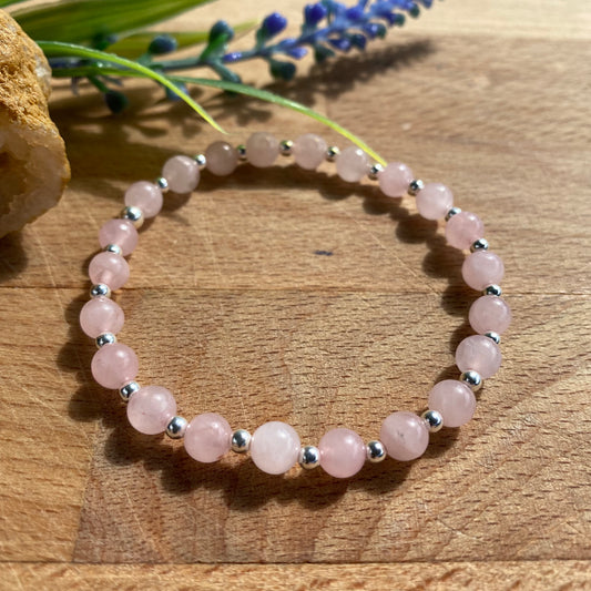 The Hope Bracelet in Rose Quartz and Sterling Silver Beads