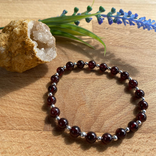 The Hope Bracelet in Garnet with Sterling Silver Beads